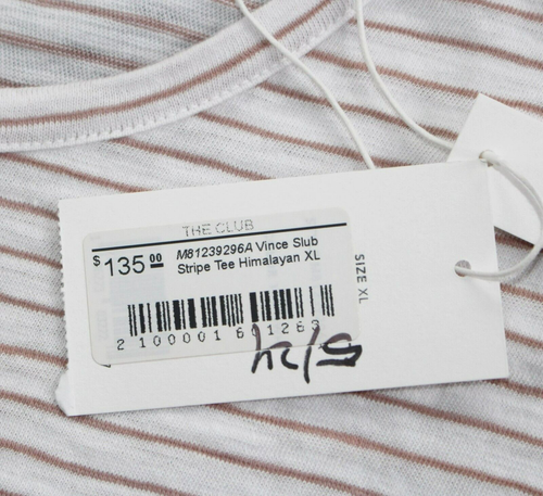 $135 Nuova T-Shirt Girocollo VINCE Uomo XL X-LARGE Slub Righe Himalayan SS Crema - Foto 2 di 6