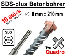 10 Stück SDS-plus Betonbohrer 8 x 210 mm Quadro Bohrer Hammerbohrer Steinbohrer