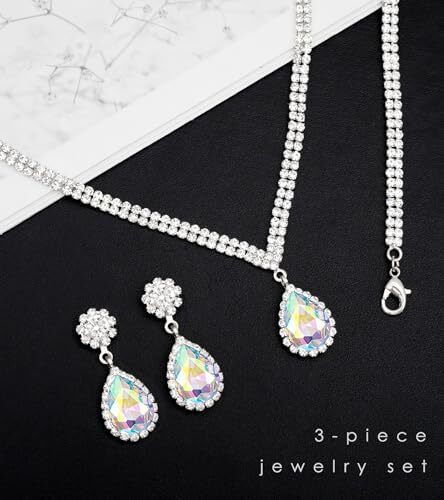 Elegant Silver Crystal Wedding Necklace Earrings Style #2-iridescent AB Crystal - Bild 5 von 6