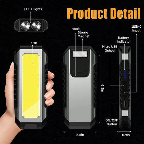 Rechargeable Workshop Torches Magnetic Work Lights Camping Hiking Flashlights - Picture 6 of 8