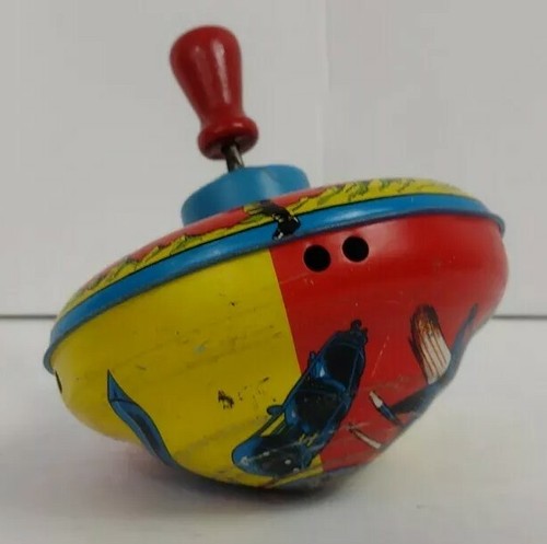 Vintage 60s Space Tin Top Toy Rocket Ship Astronaut - Picture 2 of 4
