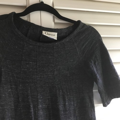 Ganni Anthropologie Dress Sz XS Winter Jersey Gray Fit & Flare Short Sleeve - Picture 7 of 9