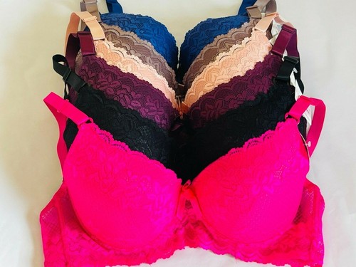 3-6 Pack WOMEN Push-Ups Bras LACE T-Shirt BRA GIFT PAD 8245 PLUS SIZE 36DD-44DD - Picture 3 of 12