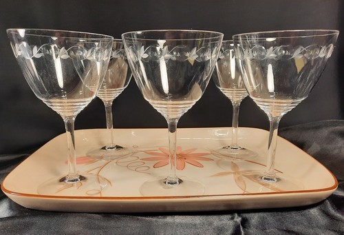 5 Fostoria INGRID (älter) Mid Century geschliffene Kristall Wasserkelche Weingläser Set - Bild 3 von 10