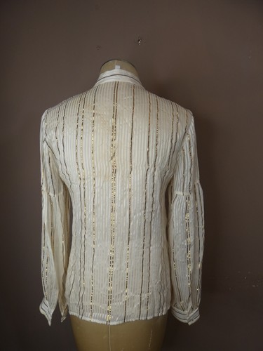 Derek Lam IO Crosby Women's 2 Metallic Silk Top Ivory Gold Tie Neck Long Sleeve - Picture 6 of 9