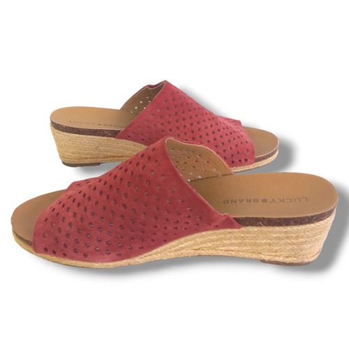 Lucky Brand Jemya perforierte Leder Wedges - Größe 9,5 M - Altrosa - geflochtene Jute - Bild 4 von 10