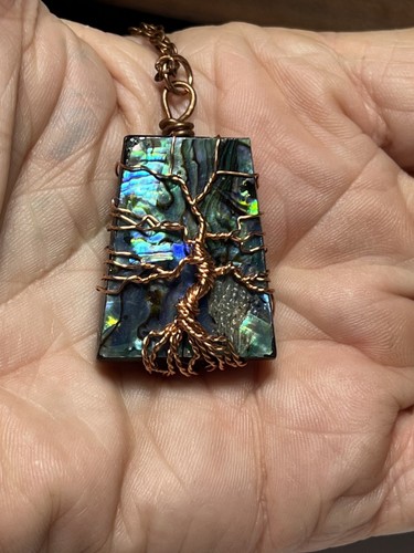 Trapazoid Shape Abalone Copper Wire Wrapped Tree of Life Pendant, handcraft - Bild 4 von 6