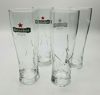Pint Beer Glasses Embossed Star Heineken Logo Set of 4 USED Heineken 16 Oz