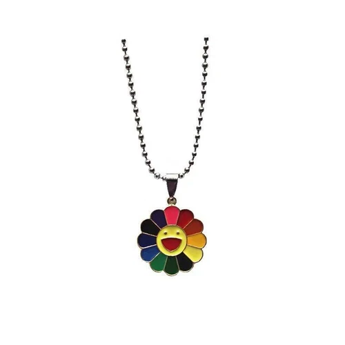 BTS KPOP Hobicore 1Pcs Alloy Pendant Necklace Murakami Sun Flower Petals Smiley
