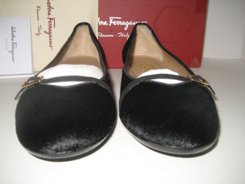 Scarpe basse Salvatore Ferragamo US 10,5 Audrey capelli di polpaccio neri color oro BX - Foto 2 di 9