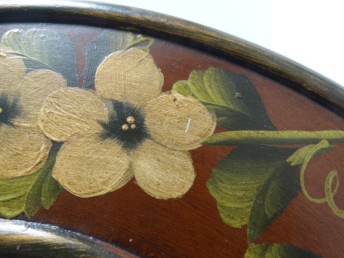 Vintage massiver runder handbemalter floraler Akzent-SPIEGEL aus Holz ein sattes Rot 17" Durchmesser - Bild 9 von 14