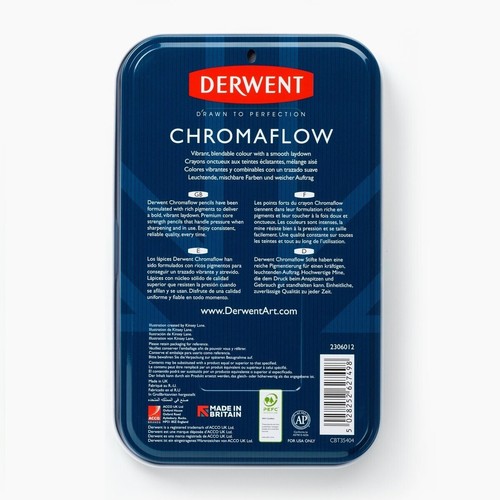 Derwent Chromaflow Soft Core Colour Pencils Tin Case 36 Assorted 2306012 - Picture 3 of 11