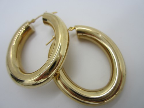 Pendientes de aro perforados vintage elegantes de oro amarillo 14K de 3,7 gramos de 1,39 pulgadas - Imagen 2 de 3