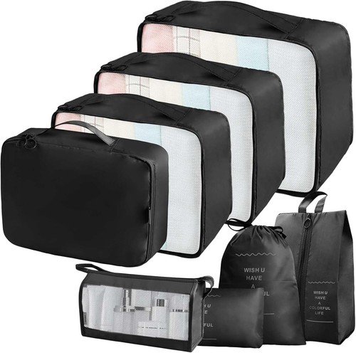 Reise Koffer-Organizer Packtaschen Kleidertaschen Packwürfel Set 8-teilig Urlaub - Bild 17 von 19