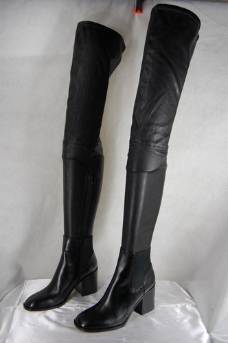 37/7❤️MAISON MARGIELA BLACK stretch LEATHER OVER THE KNEE Thigh high BOOTS ITALY - Picture 1 of 12