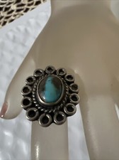 NATIVE AMERICAN STERLING SILVER TURQUOISE HANDMADE RING OLD PAWN HARVEY ERA 5