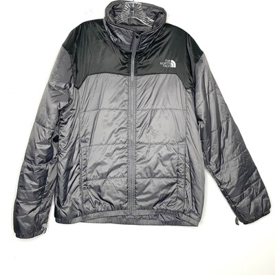 gray and black north face jacket