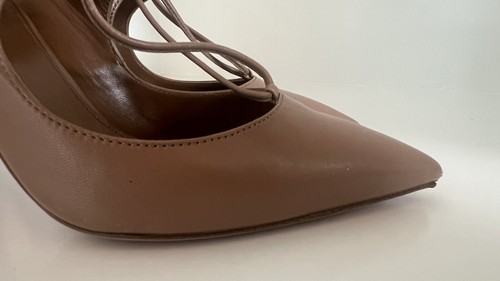 Women’s aquazzura 38 Heels Shoes Beige Leather Straps Pointy - Picture 4 of 17