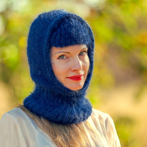 Cappello in mohair spesso maschera da sci balaclava lavorato a mano caldo copricapo invernale cappello da sci - Foto 34 di 36
