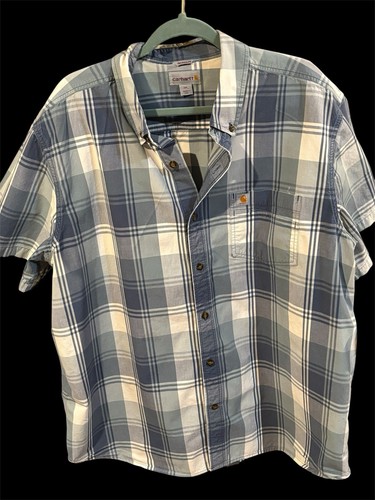Camisa de hombre Carhartt 2XL con botones calce relajado manga corta azul a cuadros - Imagen 1 de 8