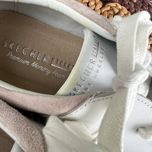 Skechers Street Sz 8 Moda White Pink Leather Suede Low Top Lace Up Sneakers - Picture 5 of 11