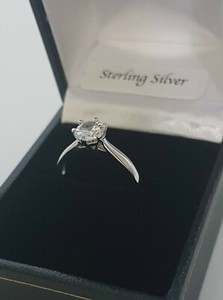 Sterling SILVER Round Cut SOLITAIRE Created Diamond ENGAGEMENT Ring 925