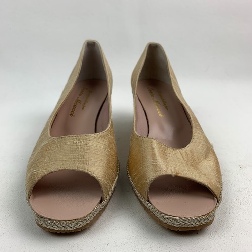 Sesto Meucci Espadrilles Gold Raw Silk Open Round Toe Wedge Heel Size 6.5M - Picture 6 of 11