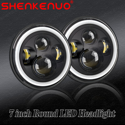 Pair 7'' inch Round LED Headlight DRL Hi-Lo Beam For Ford Bronco 1966-1977 Chevy