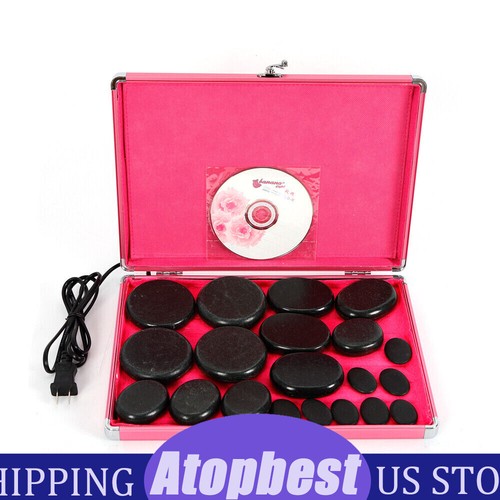 20Pcs Hot Stone Massage Kit Volcanic Basalt Stone Rock SPA Massager + Warmer Box - Picture 5 of 11