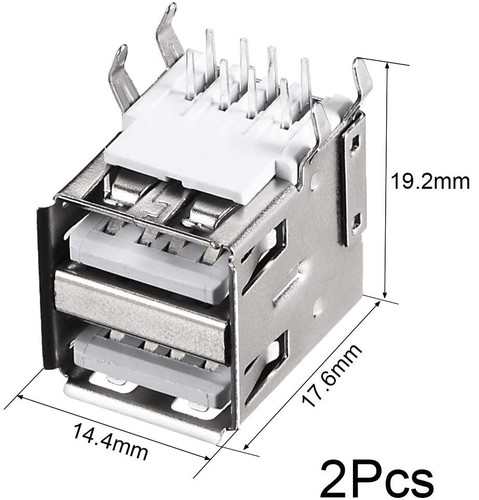 2Pcs PCB USB Connector Type-A Dual Port Female Jack 8 Pin Horizontal 90 Degree - Picture 2 of 7