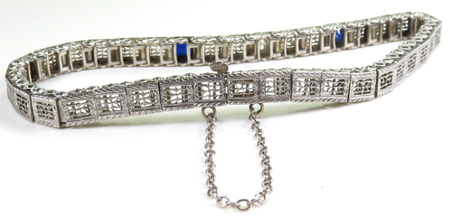 Antique Art Deco 1920's Diamond Filigree Bracelet 74% Platinum 9KW Gold 7.25" - Picture 5 of 13