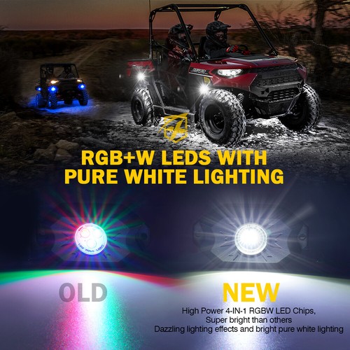 RGBW Rock Lights for UTV RZR Trucks Multicolor Underglow Lights with App Control - Picture 2 of 7