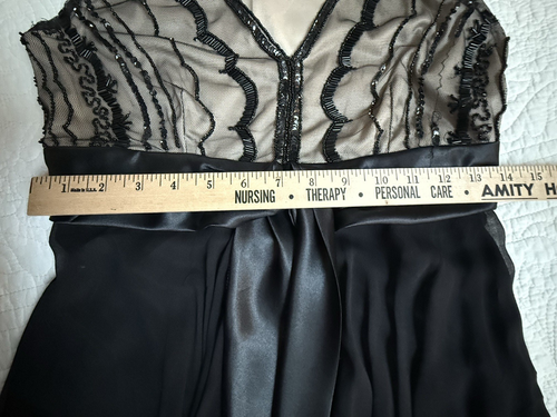 Vintage STENAY Womens Dress Black Silk Beaded Lined V Neck Plunge Size 8 - Picture 9 of 13