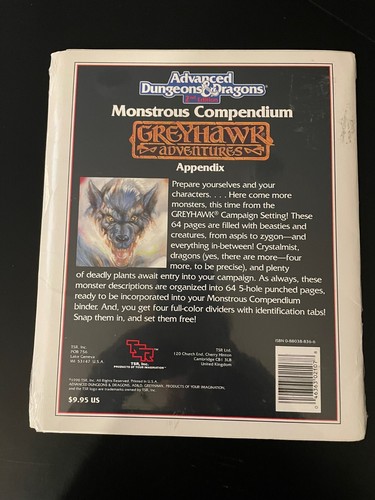 TSR AD&D 2nd Ed Monstrous Compendium Greyhawk Appendix NIS BX 3703 - Picture 2 of 2
