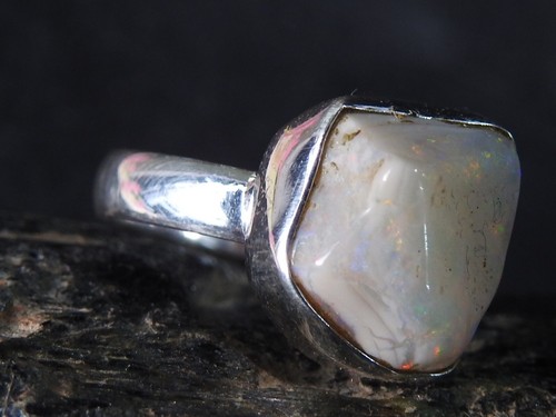 Australian Opal Natural Polished Rough Silver Ring Gift For MS - Picture 3 of 18