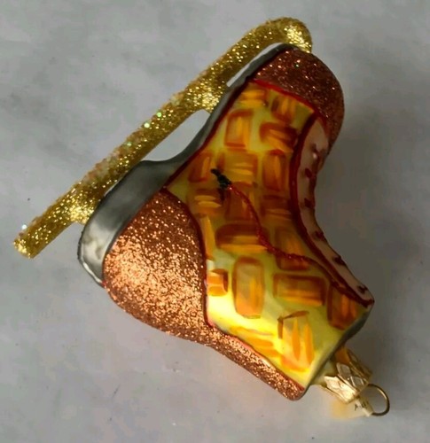 Glass Ornament "Gold Skate" - Hand Painted in Poland - Radko Inspired - Picture 3 of 6