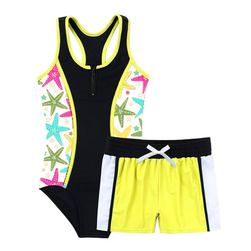 Big Girls 2 Pcs Sporty Tankini Sets Racer Back Leotard with Shorts Bathing Suit - Picture 66 of 90