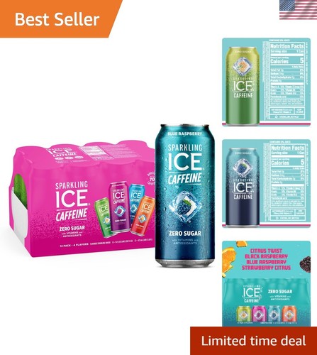 Zero Sugar Sparkling Water Variety with Vitamins - 12 Cans, 4 Fantastic Flavors