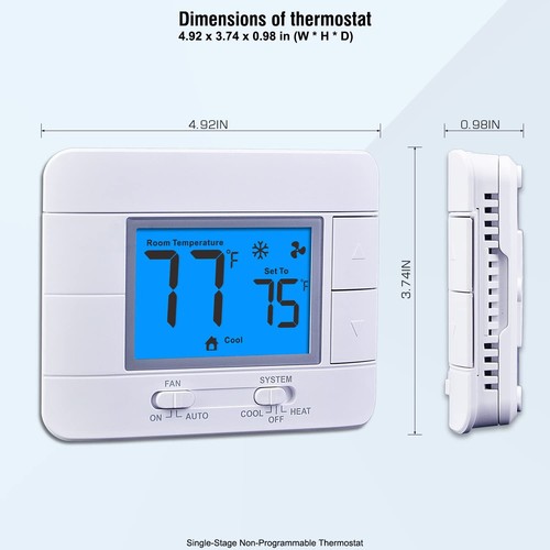 Upgraded Digital Non-Programmable Thermostat for Home 1 Heat/1 Cool Single Stage - Picture 6 of 7