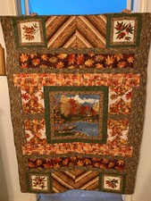 Autumn Cabin Themed Handmade Quilt 46  X 64  