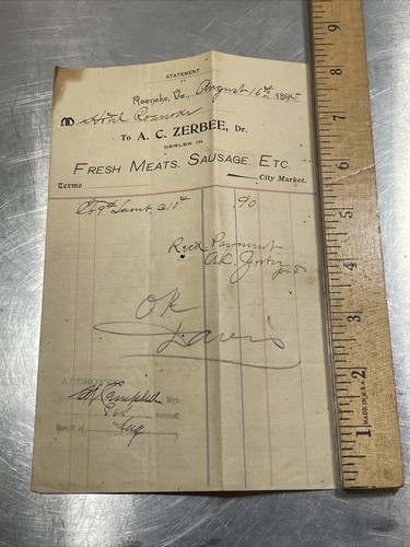 1890s billhead Ephemera Lot A.C. Zerbee Fresh Meat Sausage statement 4 Total - Picture 2 of 10