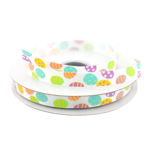Iridescent Easter Eggs Satin Ribbon, 3/8-inch, 10-yard, White