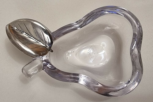 VINTAGE KRISTALL ASCHENBECHER MIT STERLINGSILBER BLATT CRISTALLERIES DE VANNES FRANKREICH 1930 - Bild 1 von 12