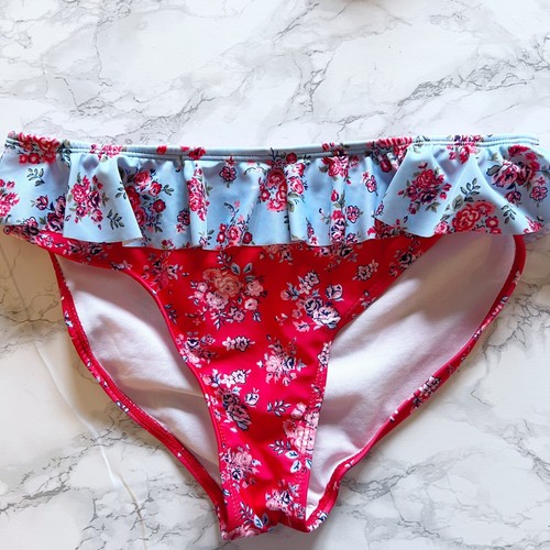 Wallflower Juniors Girls Floral Ruffle Swimsuit Bikini Set Size 16 Red Blue - Picture 6 of 7