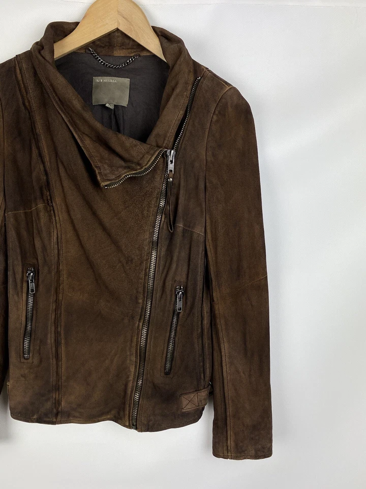 Muubaa Damas Cabra Gamuza Vanguardia Chaqueta Motera Talla US 6 EU 38 Foto 3 de 4