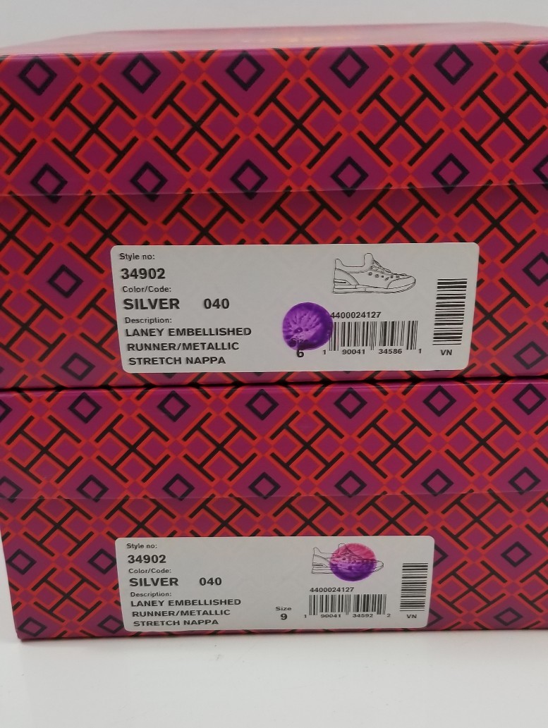 Tory Burch Laney adornado adornado adornado Plata Sin Cordones Zapatillas De Cuero Nuevo En Caja 295 3f91fe Tory Burch Laney adornado adornado adornado Plata Sin Cordones Zapatillas De Cuero Nuevo En Caja 295 3f91fe