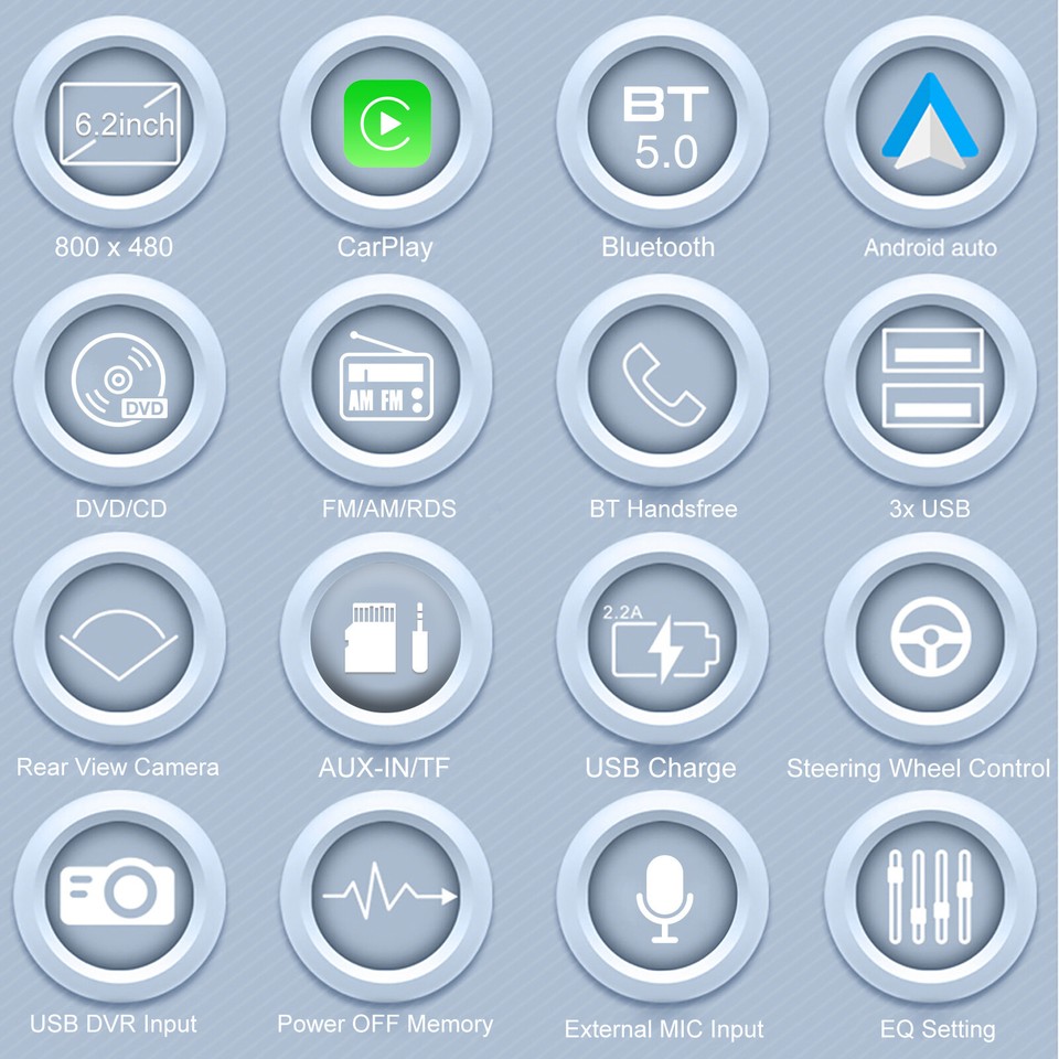 Double 2DIN Apple CarPlay DVD/CD Player Car Stereo Radio Touch Screen