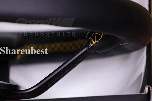 MOMO 350mm 14' Genuine Leather Deep Cone 90mm Black Spoke Sport Steering Wheel - Picture 8 of 8