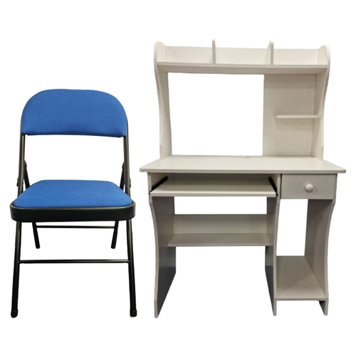 Meta Home Office Desk chair set, White Desk With Shelve Keyboard Table For Study - Picture 7 of 29