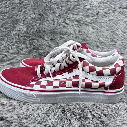Vans Old Skool Checkerboard Sneakers Men Size 7 Red Suede Low Top Lace Up Skate - Picture 4 of 12